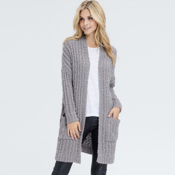 LAST Rib Knit Long Pocket Cardigan in Gray - Picture 3 of 6